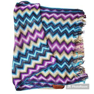 MISSONI Signature Purple Colorful Zigzag Long Scarf Luxury Chevron Fring…